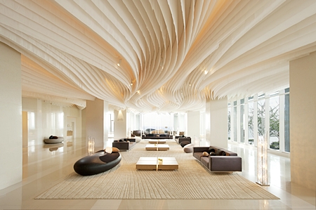 The distinctive lobby of the Hilton Pattaya hotel.